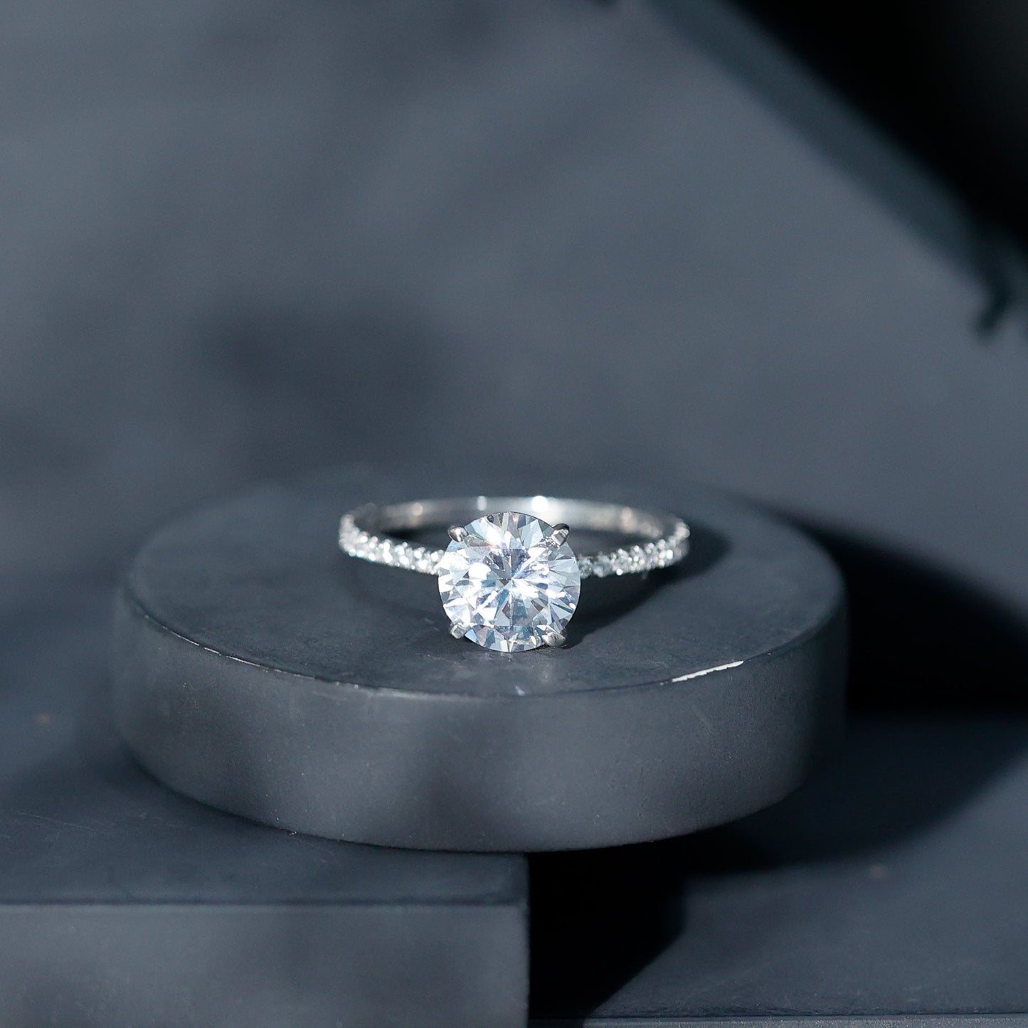 Round Zircon Solitaire Engagement Ring