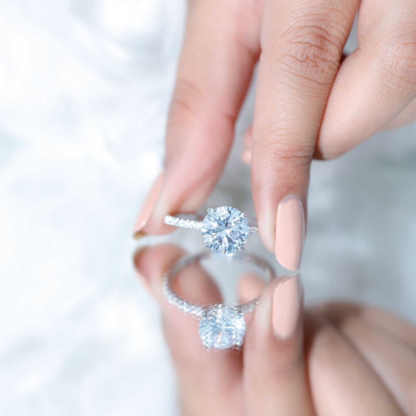 Round Zircon Solitaire Engagement Ring