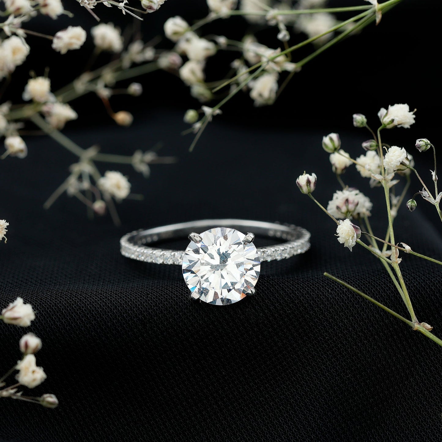 Round Zircon Solitaire Engagement Ring
