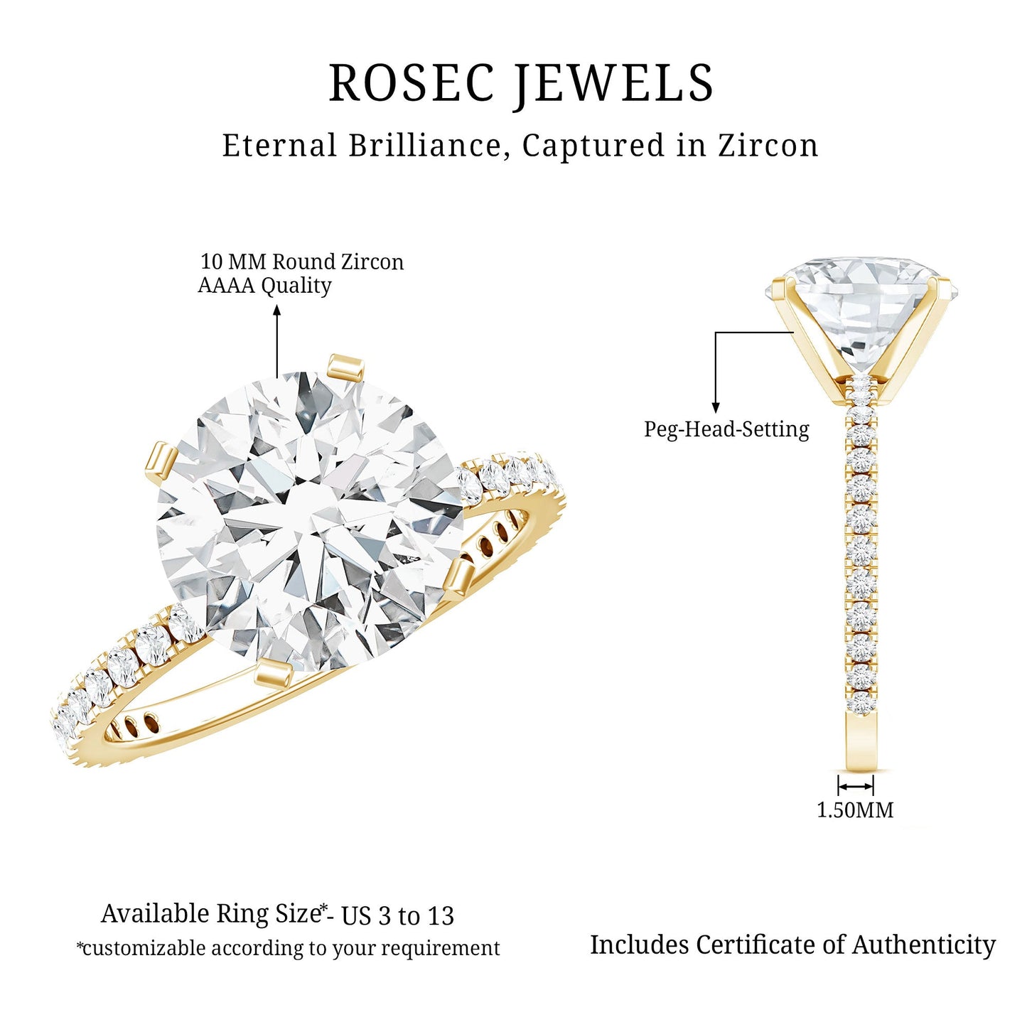Round Zircon Solitaire Engagement Ring