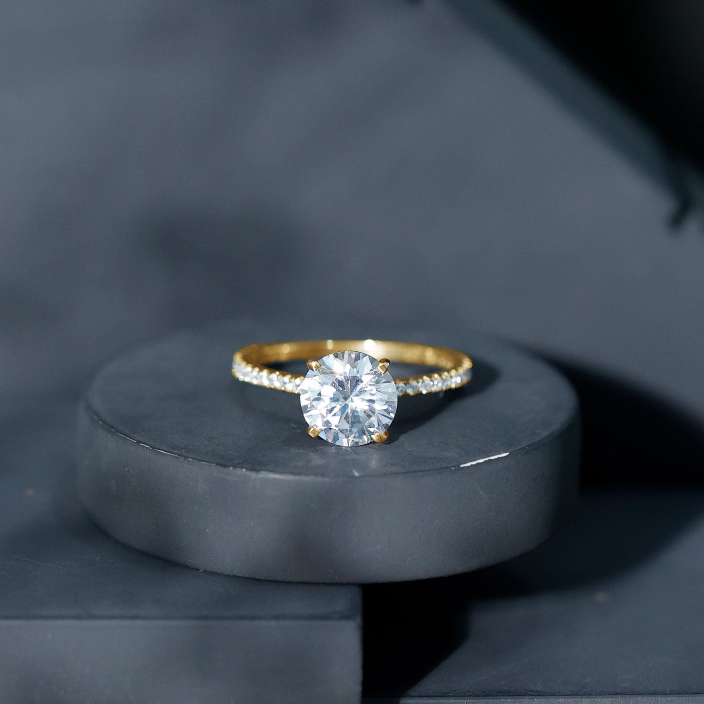 Round Zircon Solitaire Engagement Ring