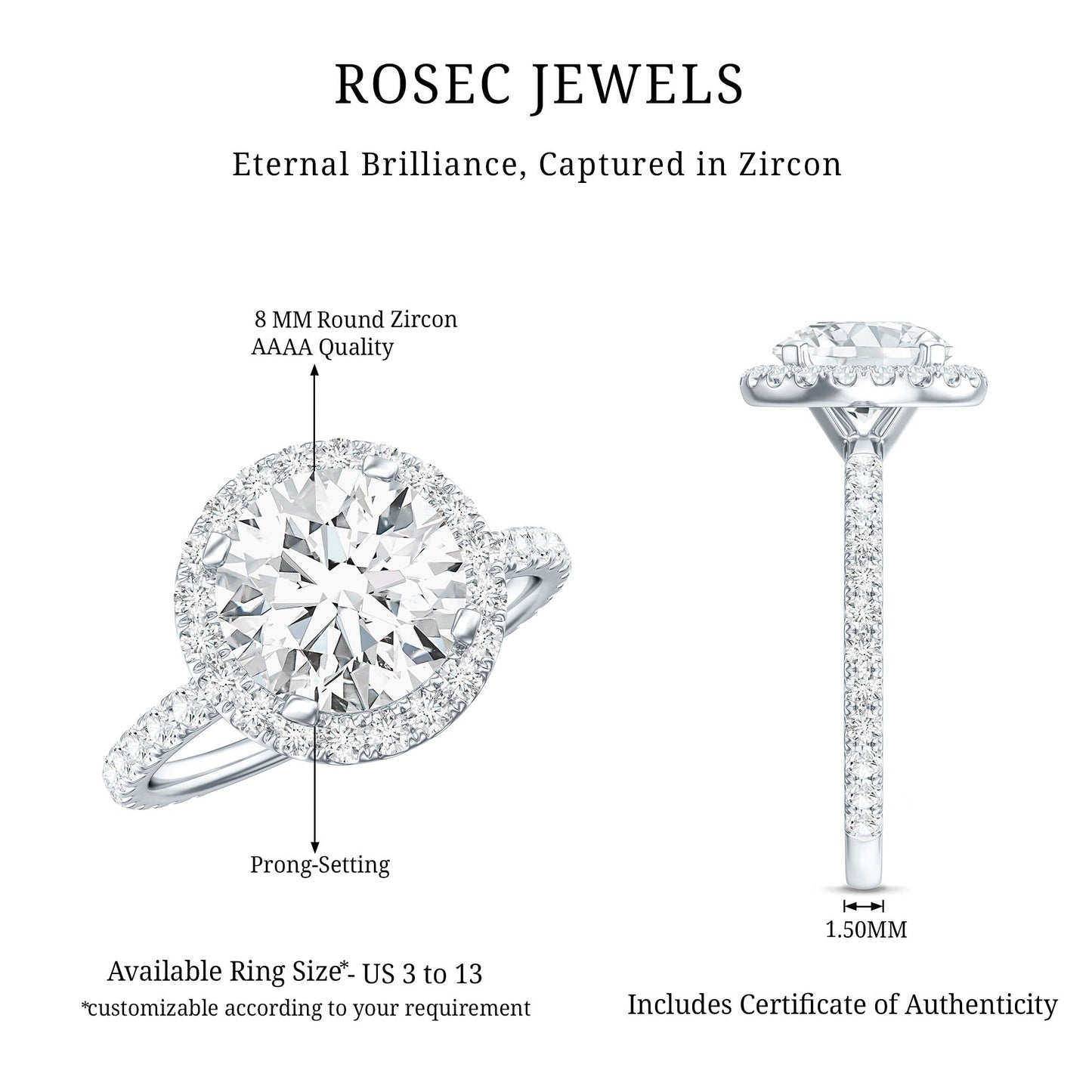 Certified Cubic Zirconia Classic Floating Halo Engagement Ring