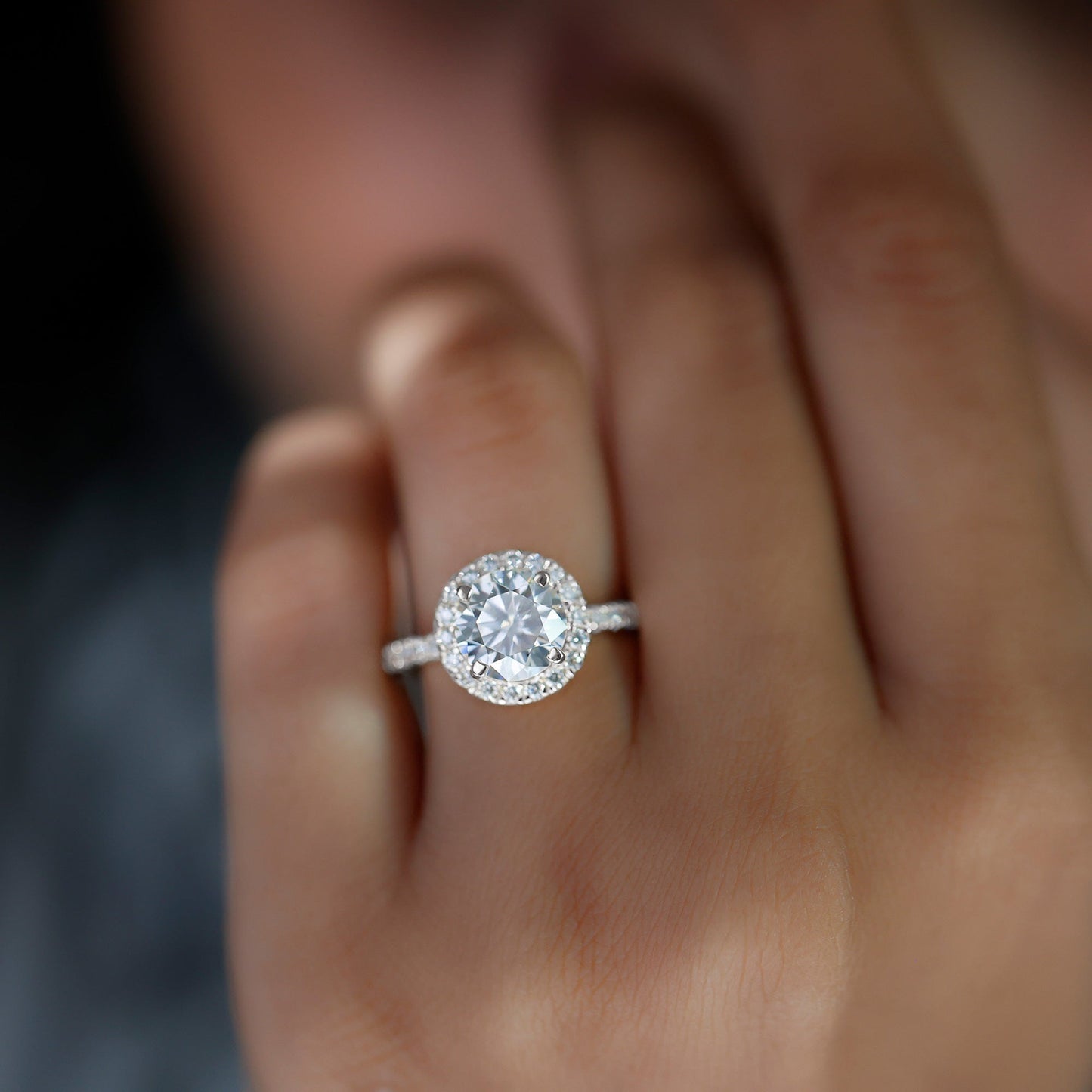 Certified Cubic Zirconia Classic Floating Halo Engagement Ring