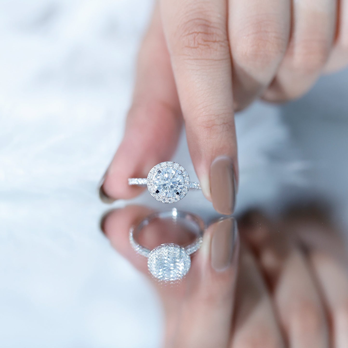 Certified Cubic Zirconia Classic Floating Halo Engagement Ring