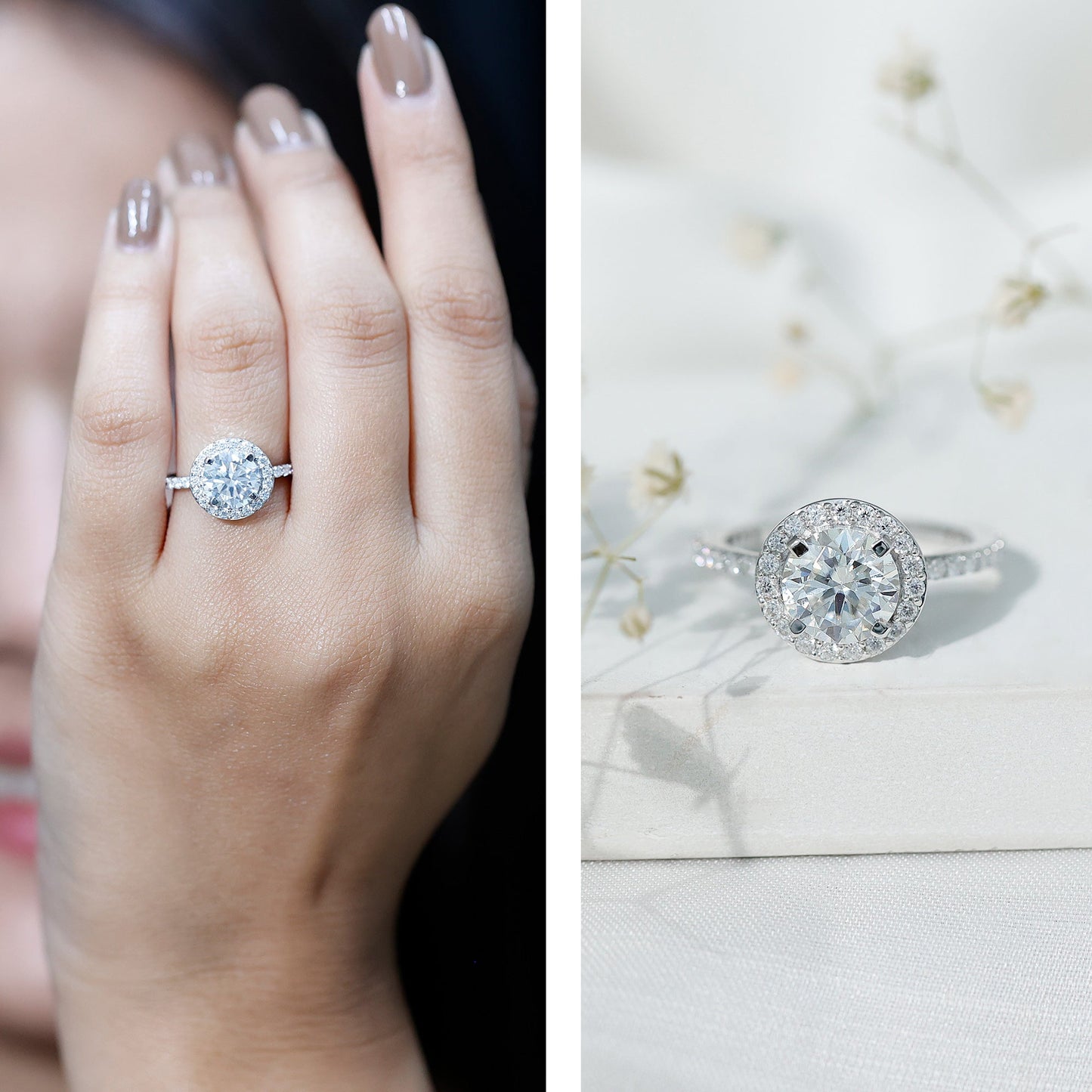 Certified Cubic Zirconia Classic Floating Halo Engagement Ring