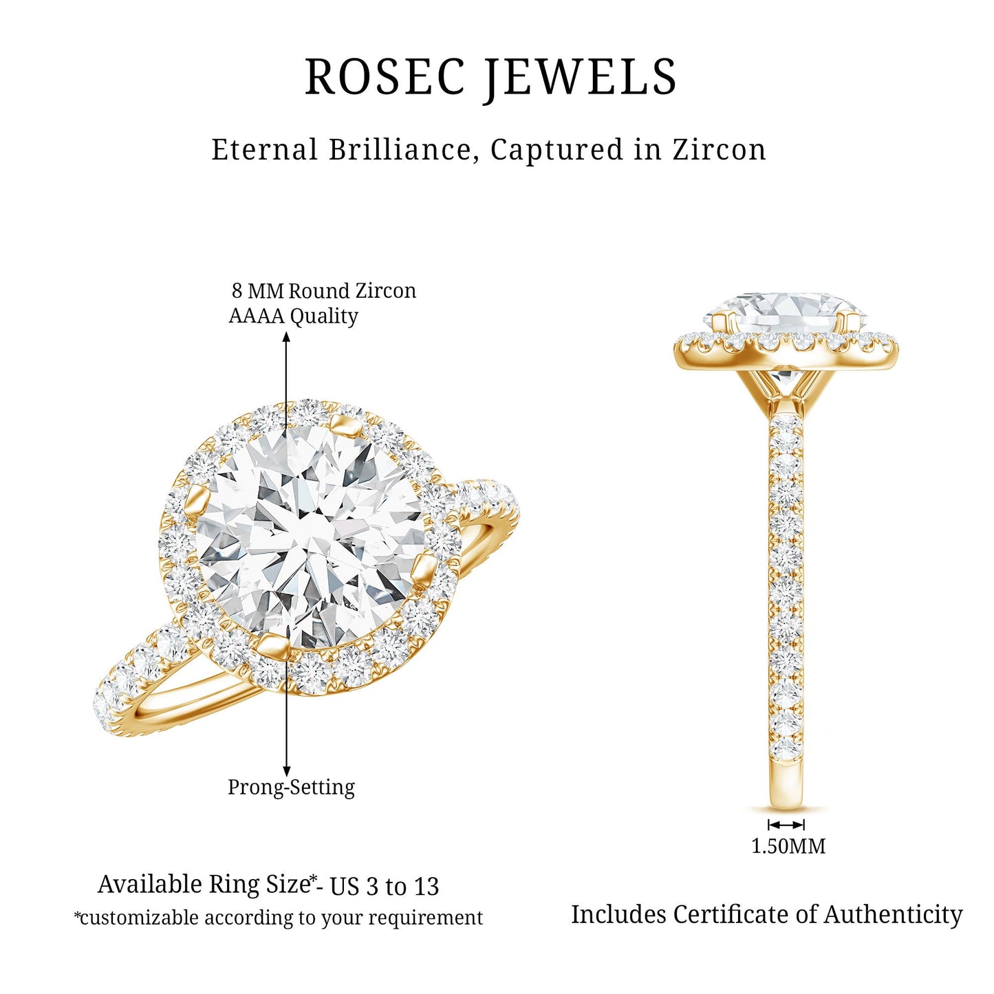 Certified Cubic Zirconia Classic Floating Halo Engagement Ring