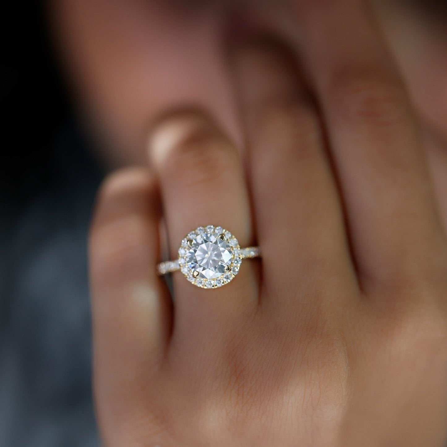 Certified Cubic Zirconia Classic Floating Halo Engagement Ring