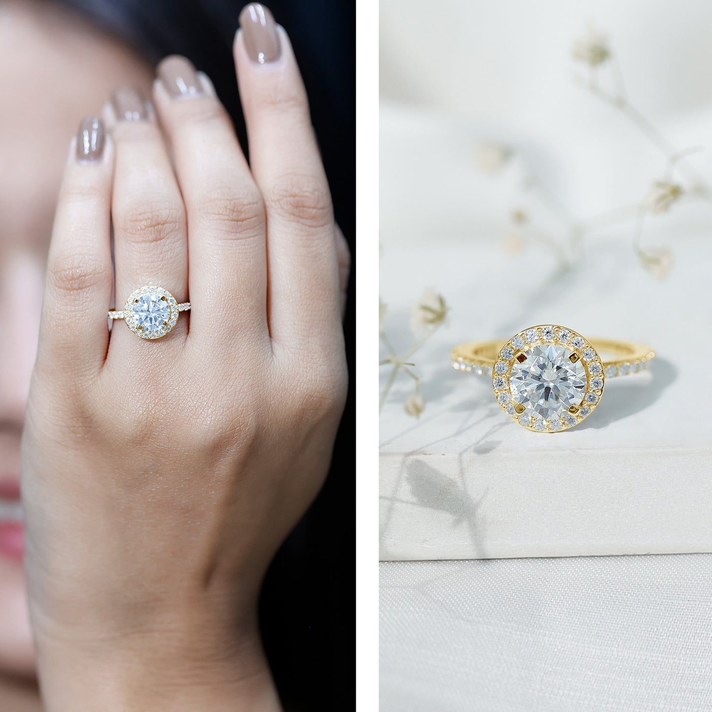 Certified Cubic Zirconia Classic Floating Halo Engagement Ring