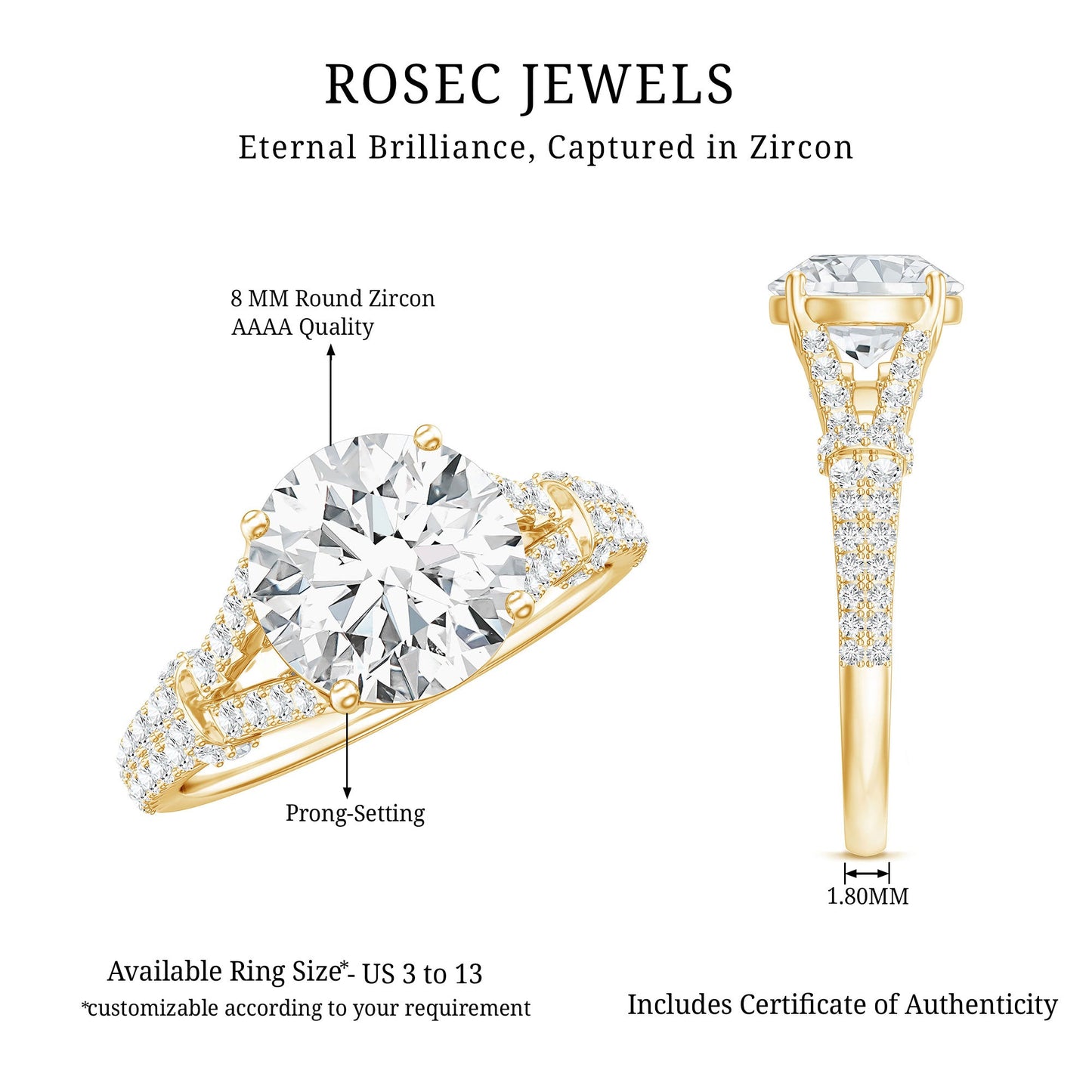 3 CT Simulated Diamond Solitaire Engagement Ring with Split Shank