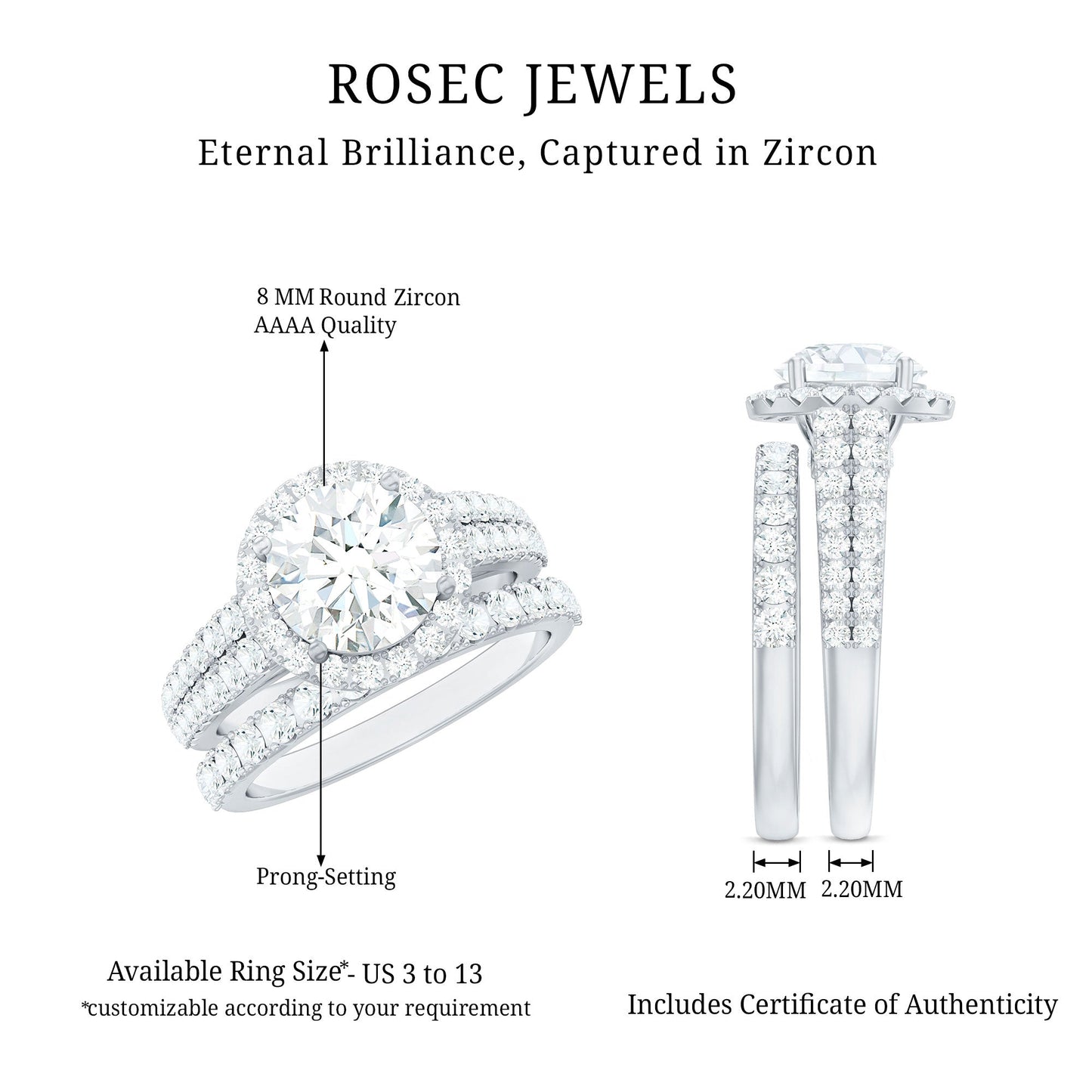 Cubic Zirconia Bridal Ring Set with Stackable Band