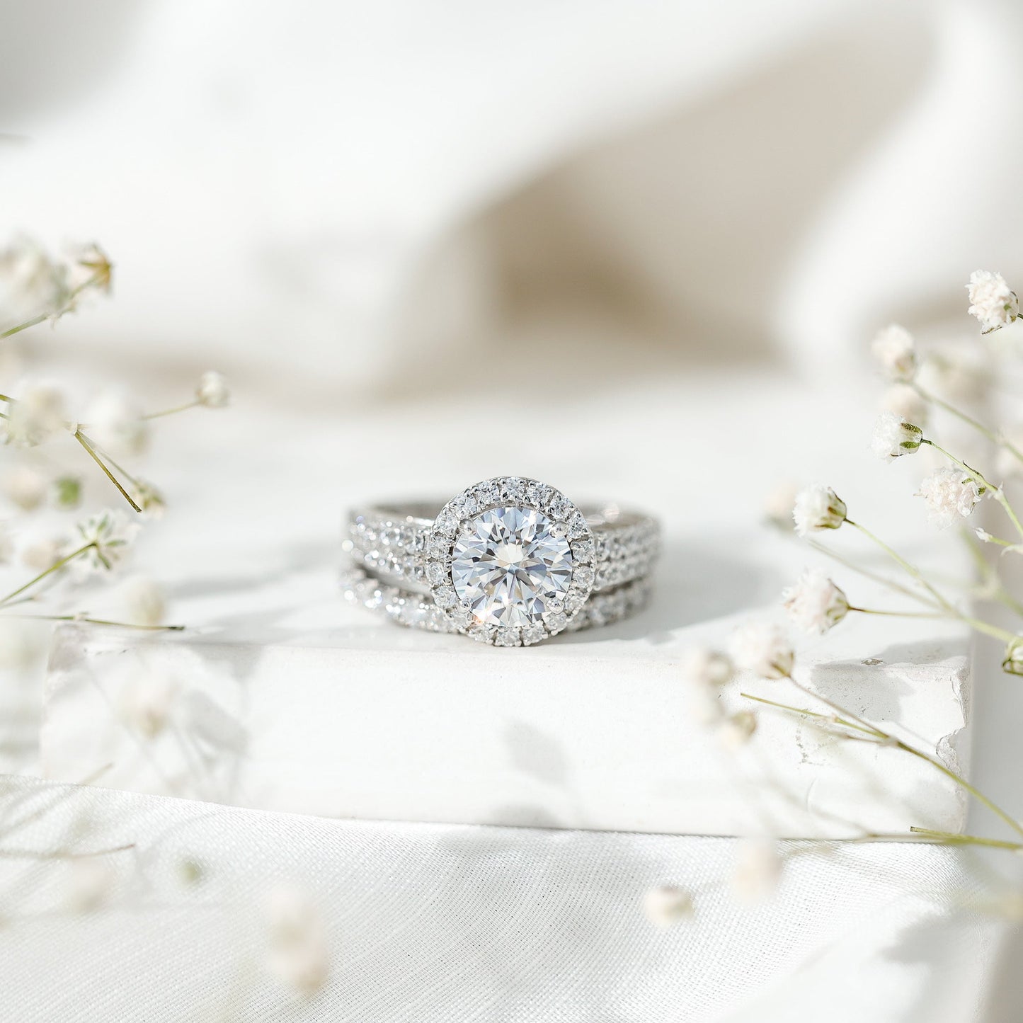 Cubic Zirconia Bridal Ring Set with Stackable Band