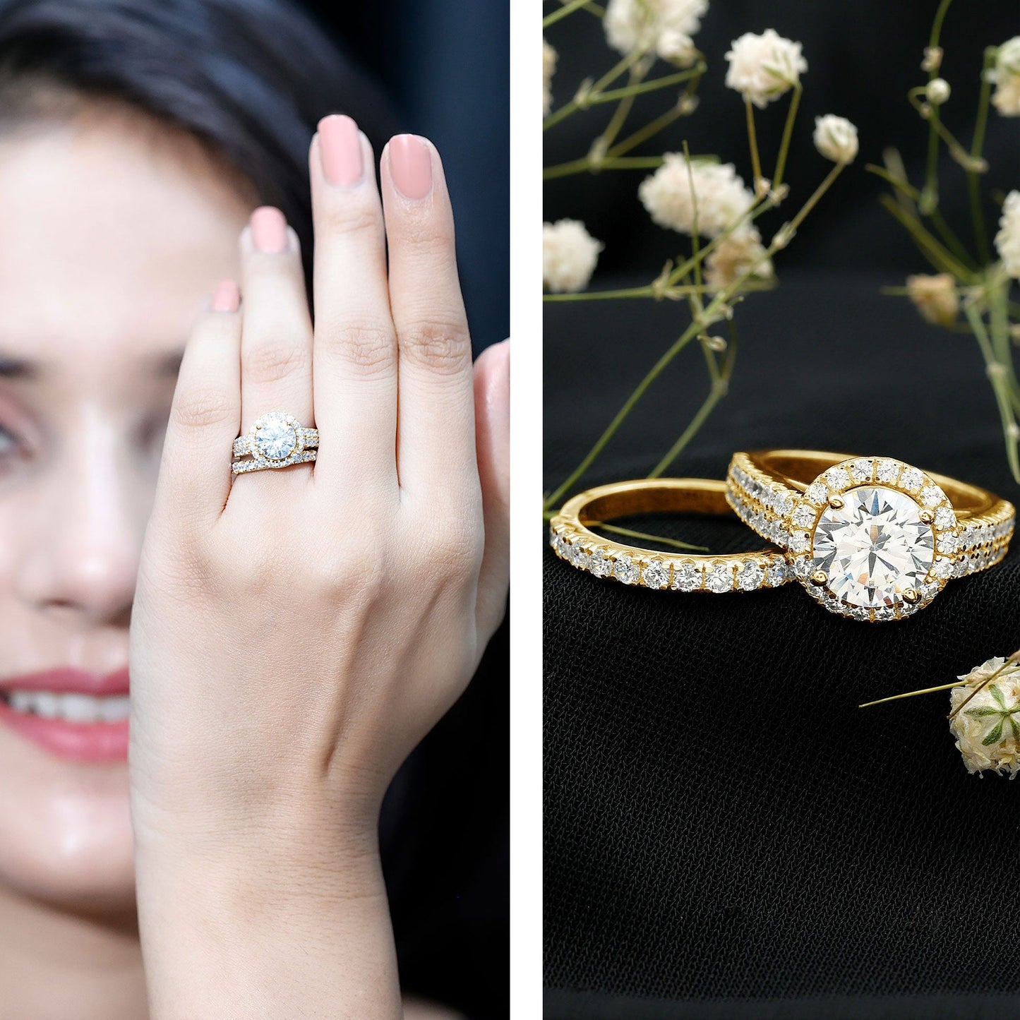 Cubic Zirconia Bridal Ring Set with Stackable Band