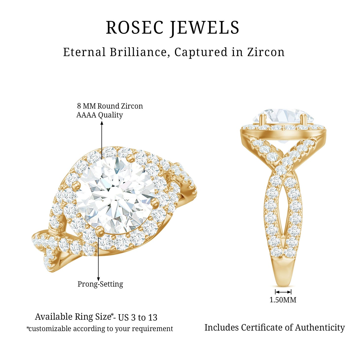 2 Carat Round Shape Zircon Crossover Engagement Ring
