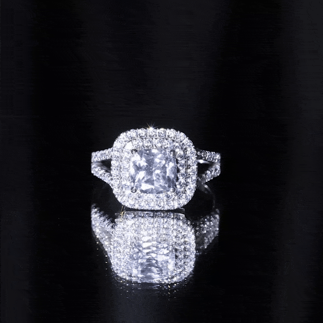 Vintage Style Cubic Zirconia Double Halo Engagement Ring with Split Shank