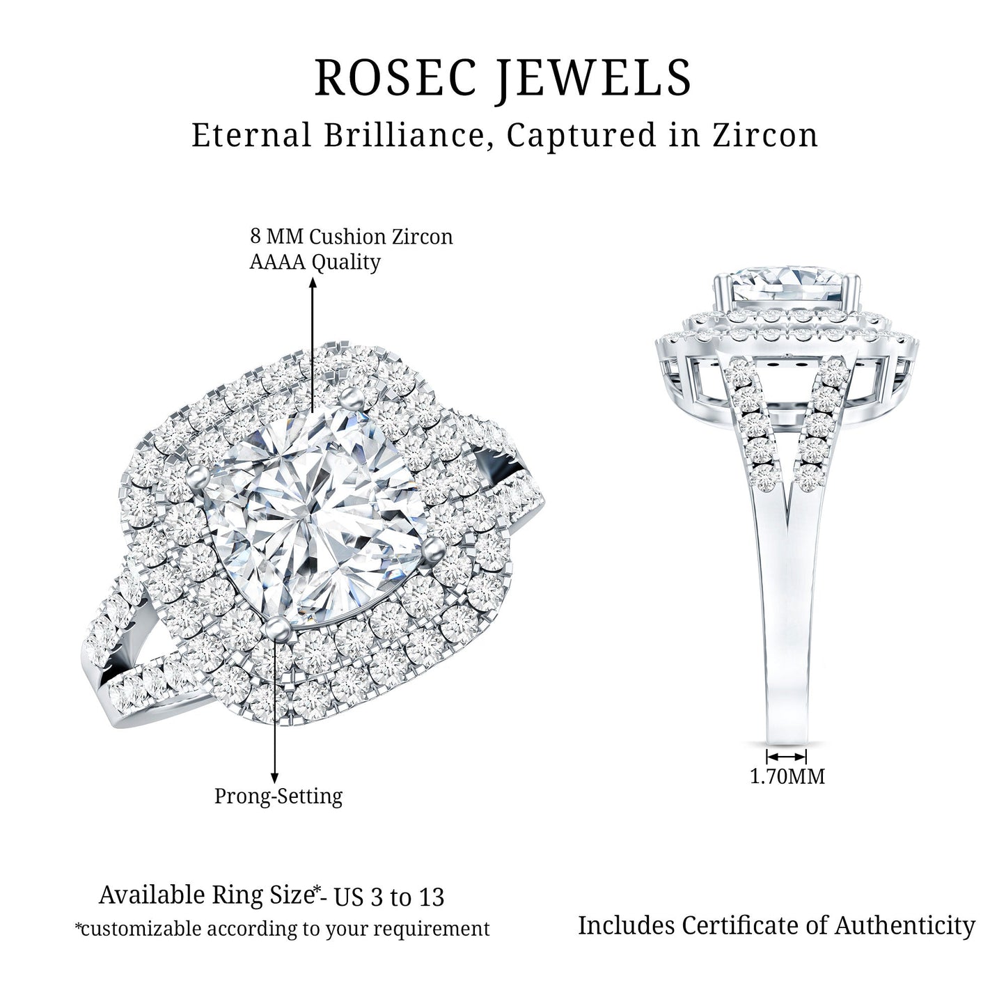 Vintage Style Cubic Zirconia Double Halo Engagement Ring with Split Shank