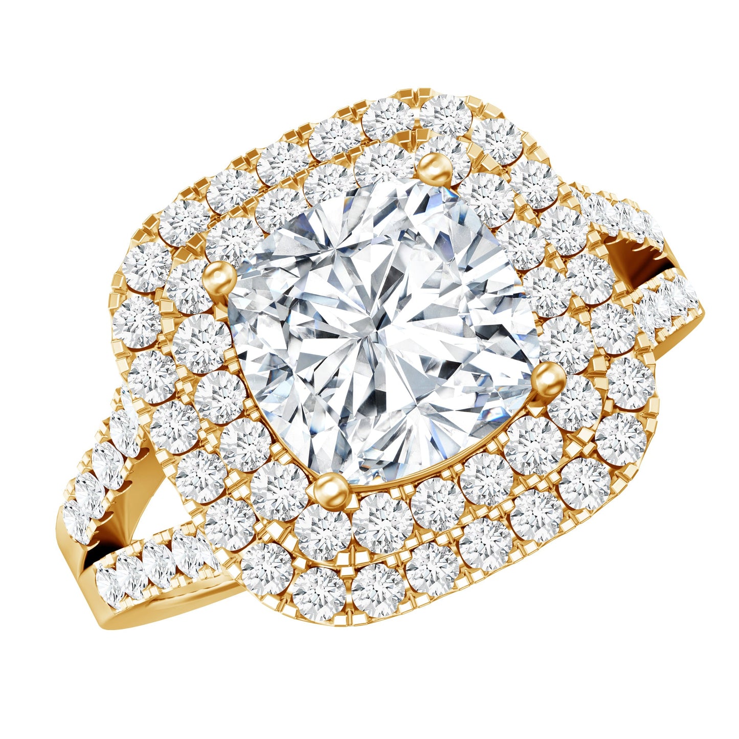 Vintage Style Cubic Zirconia Double Halo Engagement Ring with Split Shank