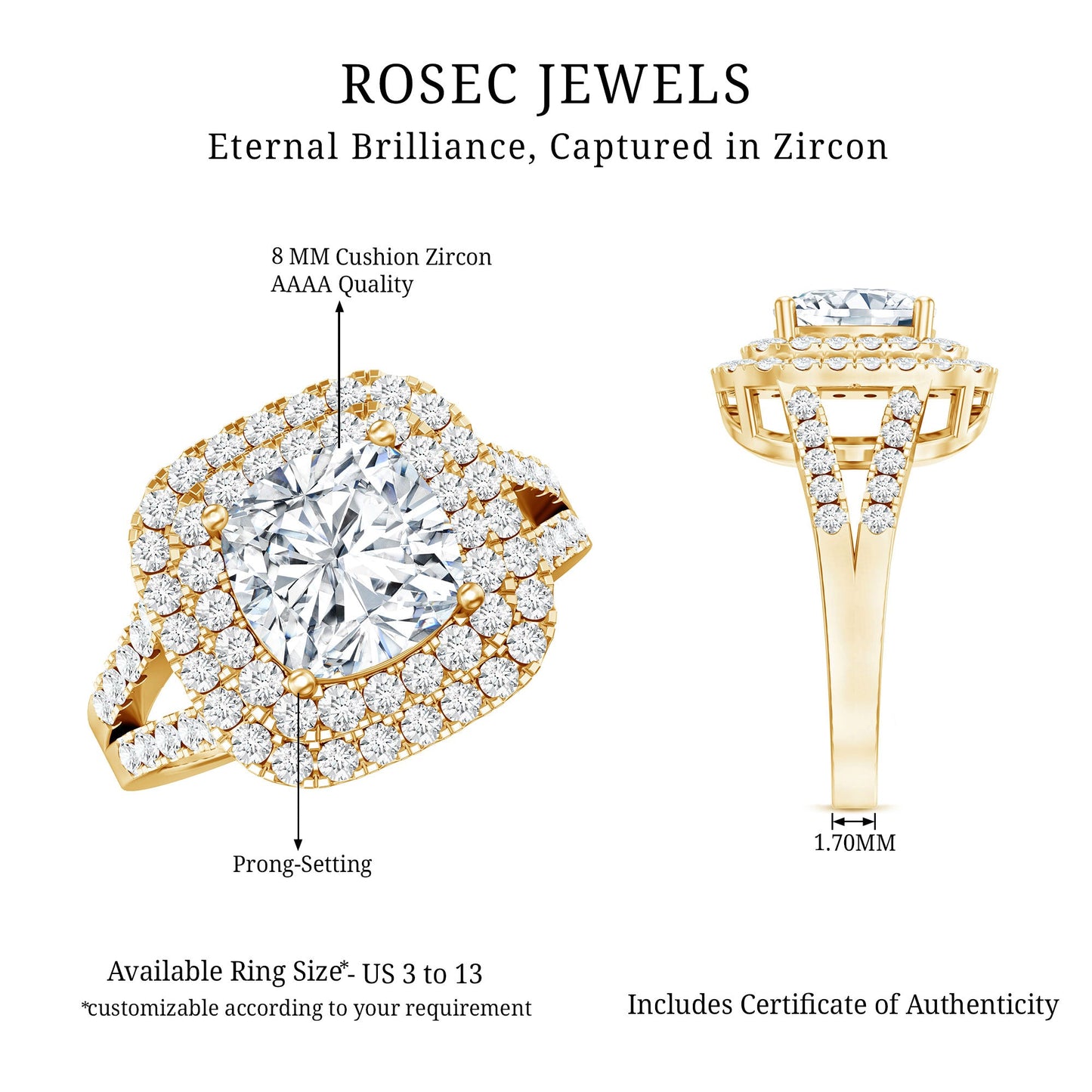 Vintage Style Cubic Zirconia Double Halo Engagement Ring with Split Shank