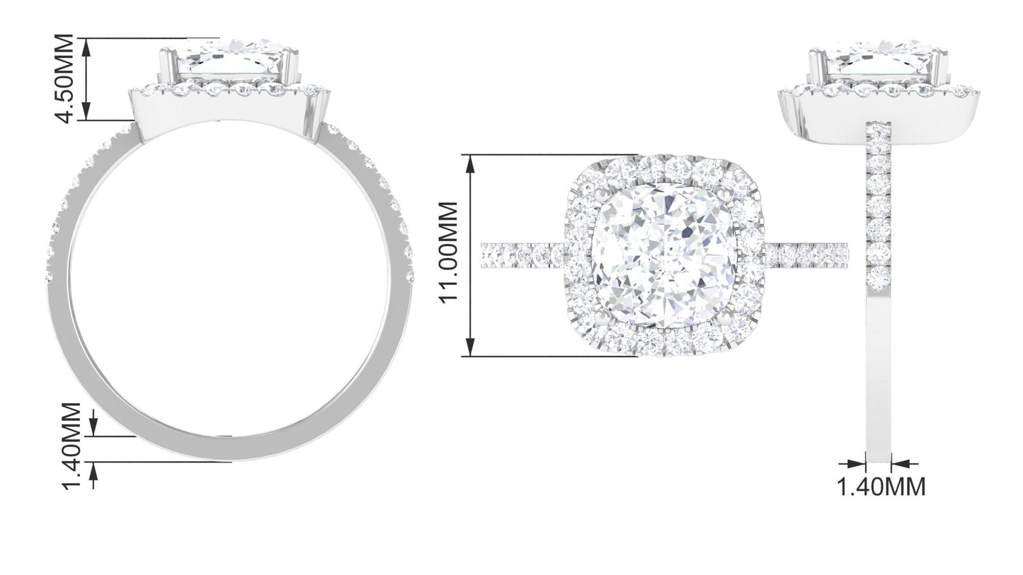 4.25 CT Cushion Cut Zircon Engagement Ring with Halo