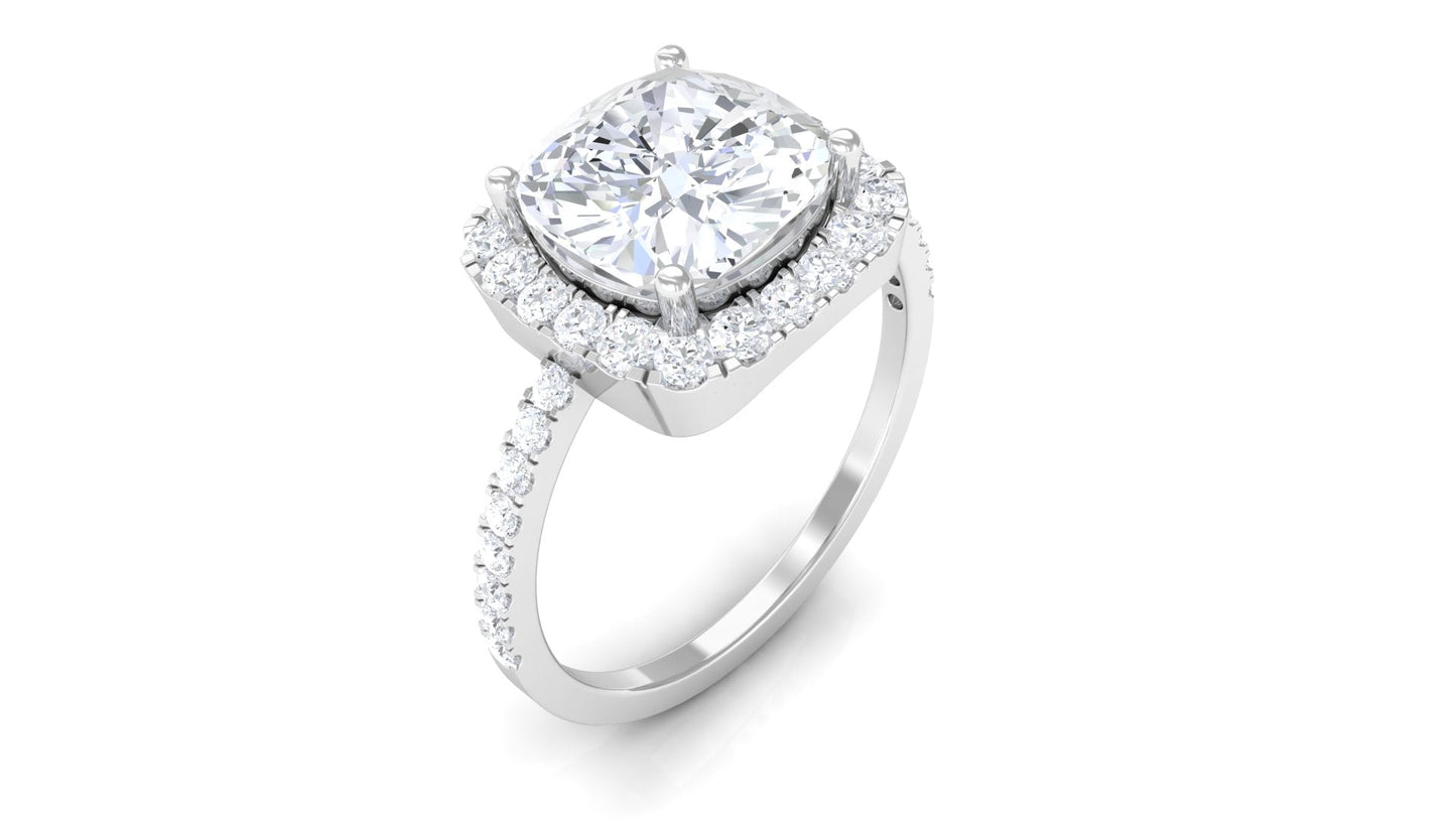 4.25 CT Cushion Cut Zircon Engagement Ring with Halo