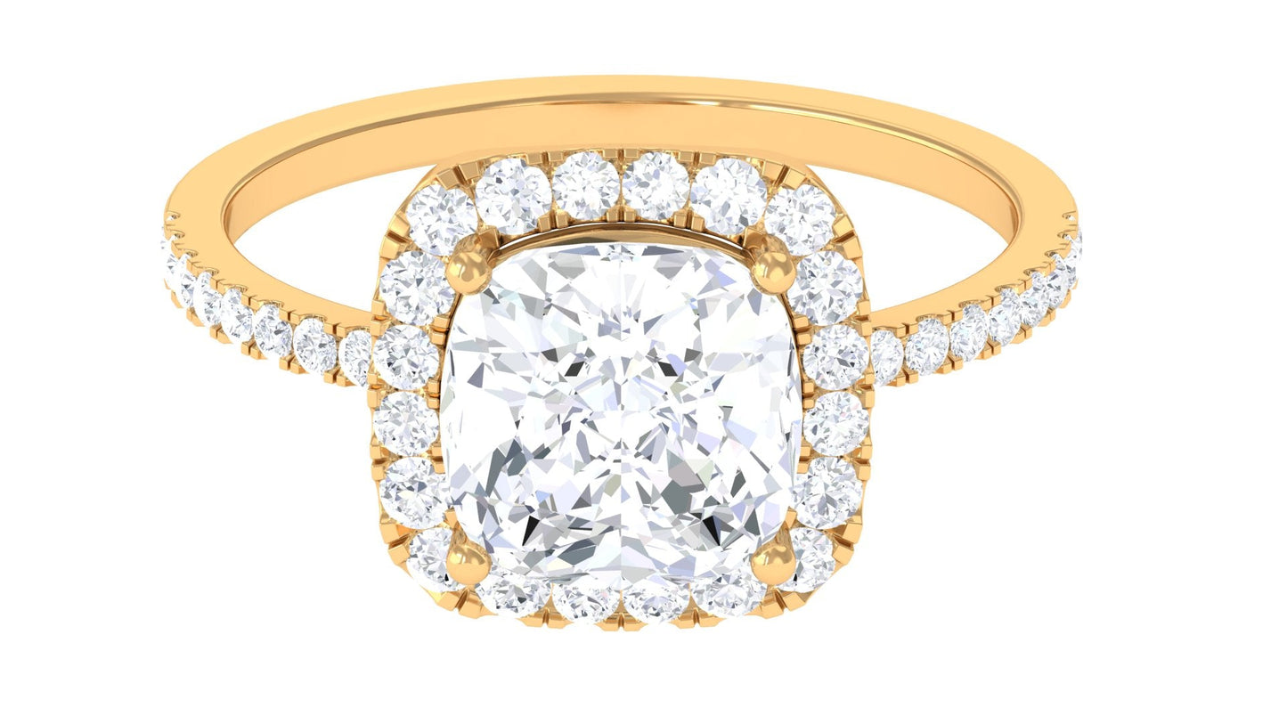 4.25 CT Cushion Cut Zircon Engagement Ring with Halo