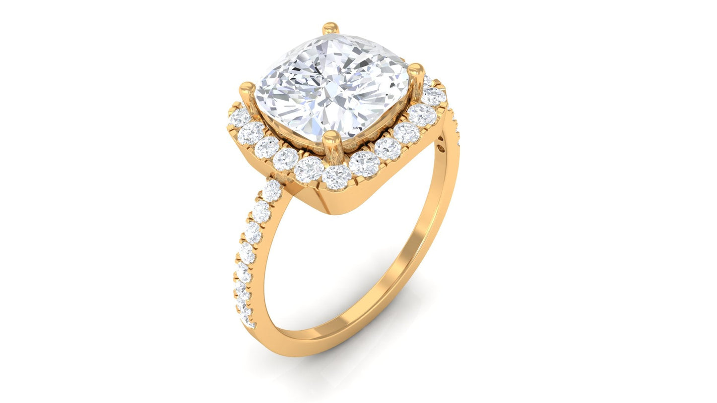 4.25 CT Cushion Cut Zircon Engagement Ring with Halo