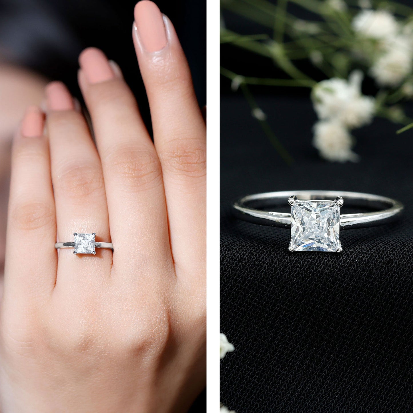 Princess Cut Zircon Solitaire Ring in Prong Setting