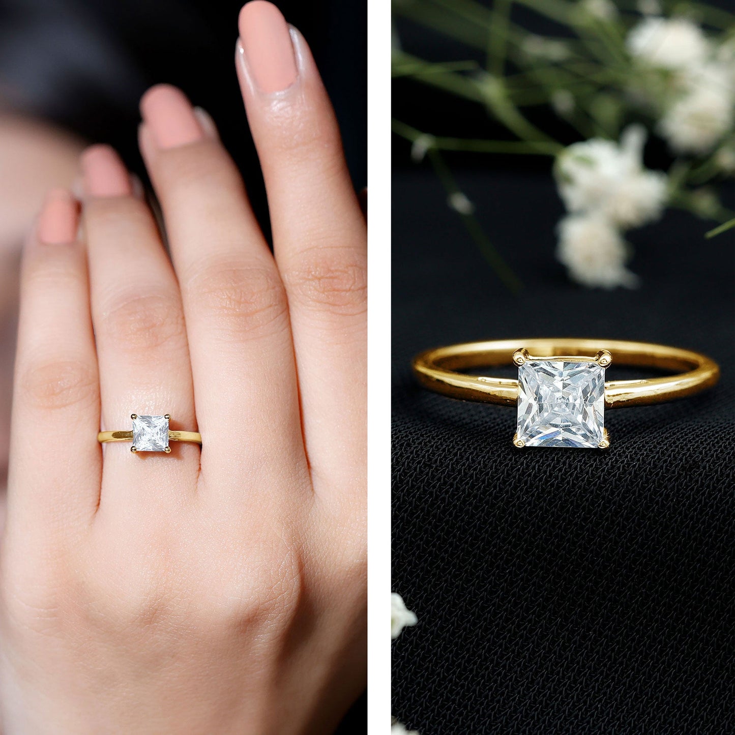 Princess Cut Zircon Solitaire Ring in Prong Setting