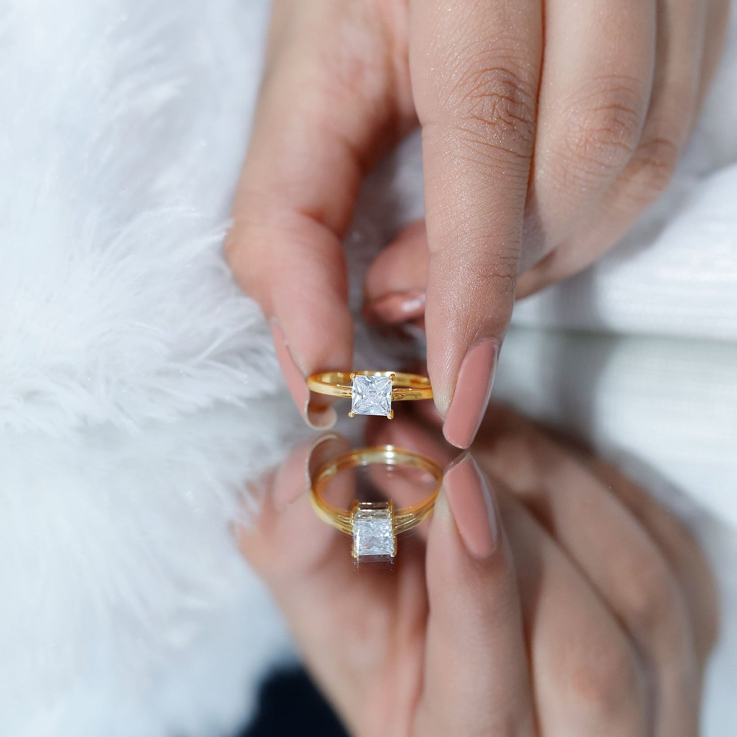 Princess Cut Zircon Solitaire Ring in Prong Setting