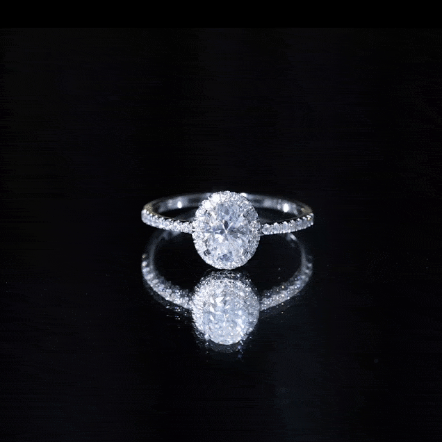 Oval Zircon Halo Engagement Ring