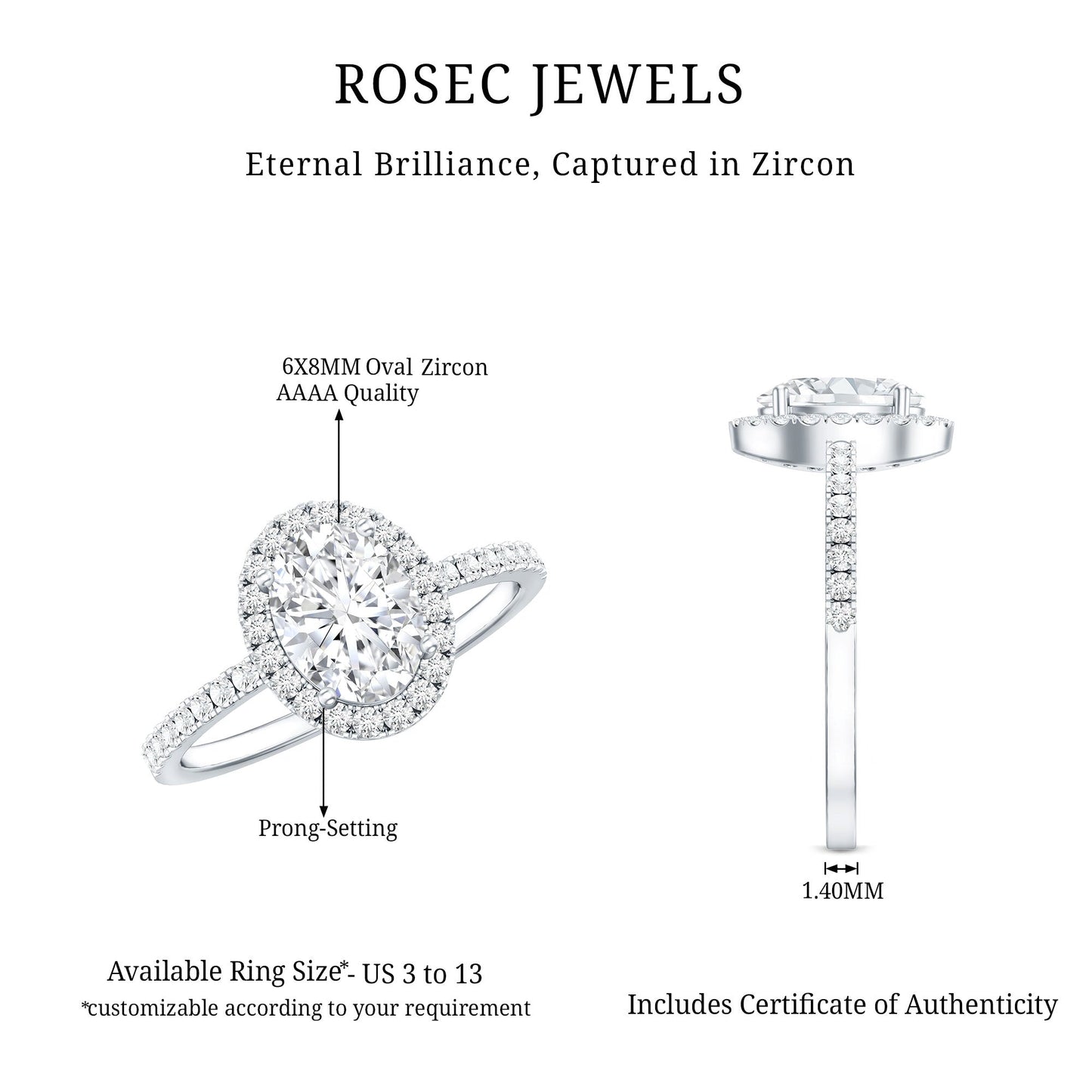 Oval Zircon Halo Engagement Ring