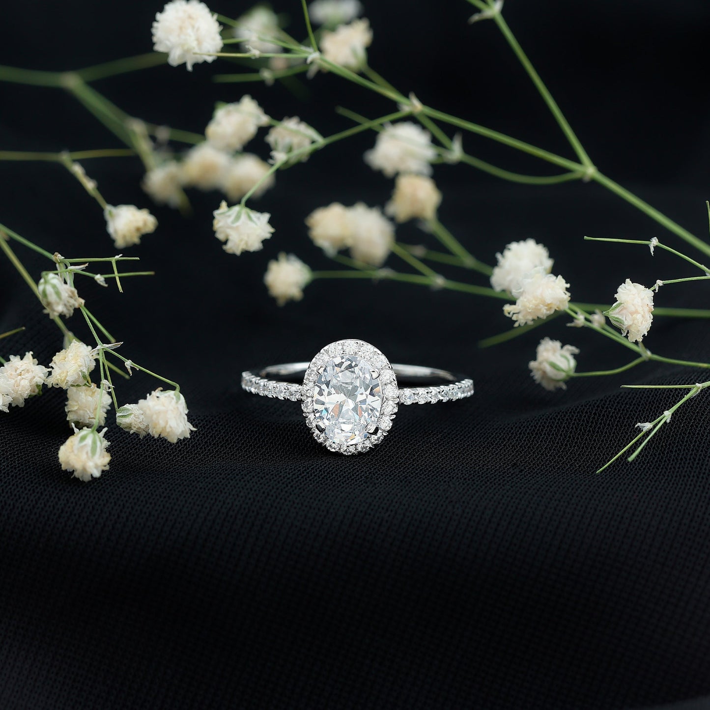 Oval Zircon Halo Engagement Ring