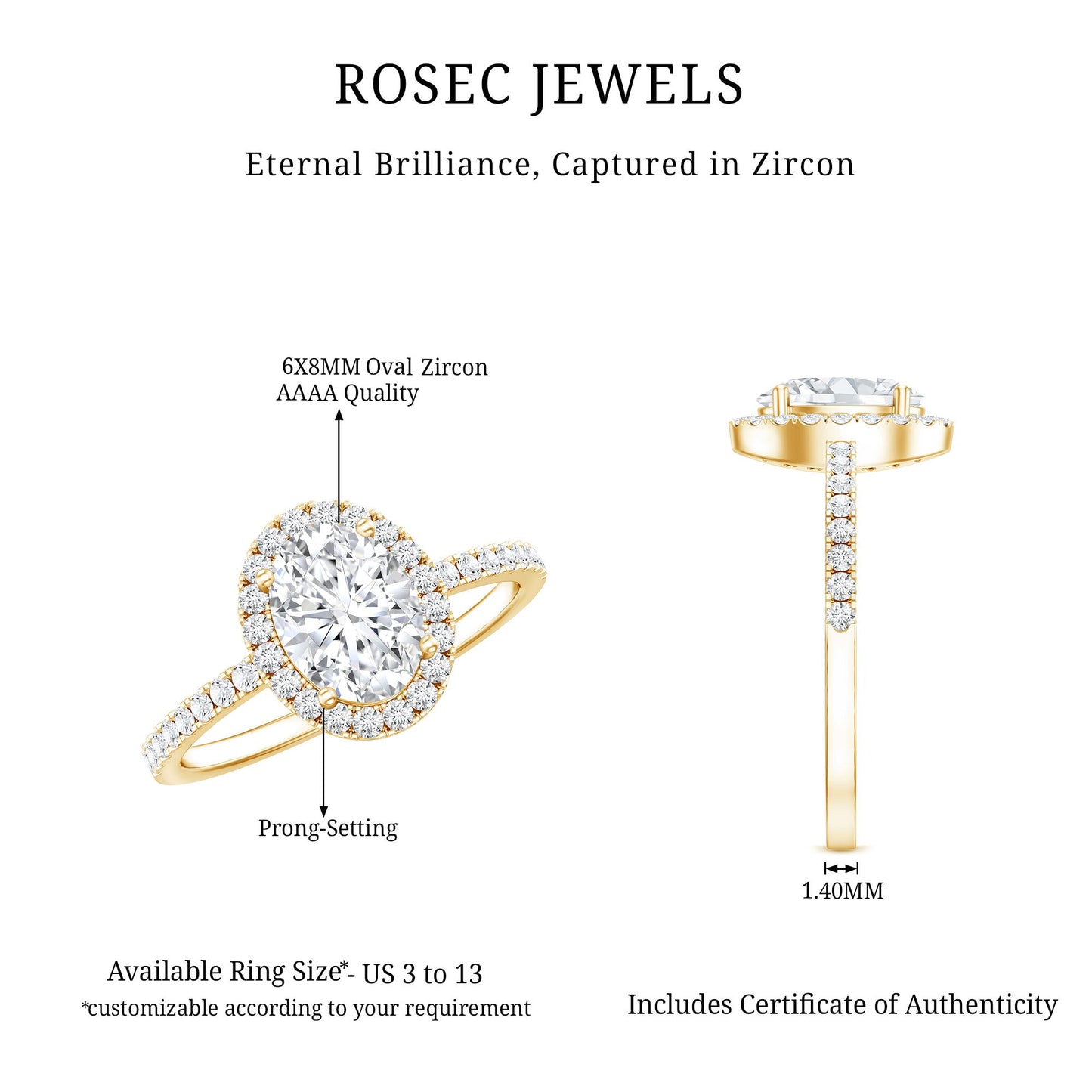 Oval Zircon Halo Engagement Ring