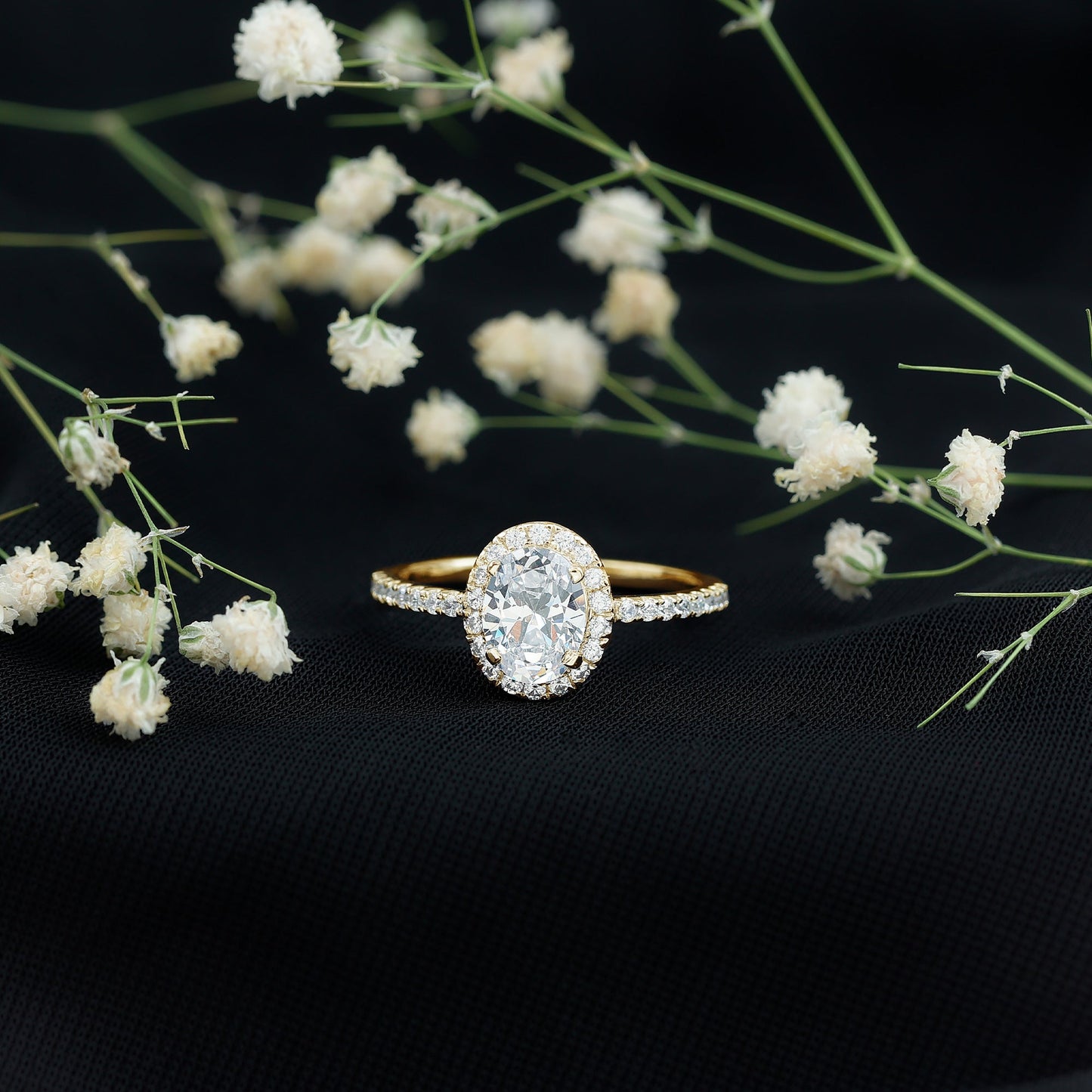 Oval Zircon Halo Engagement Ring