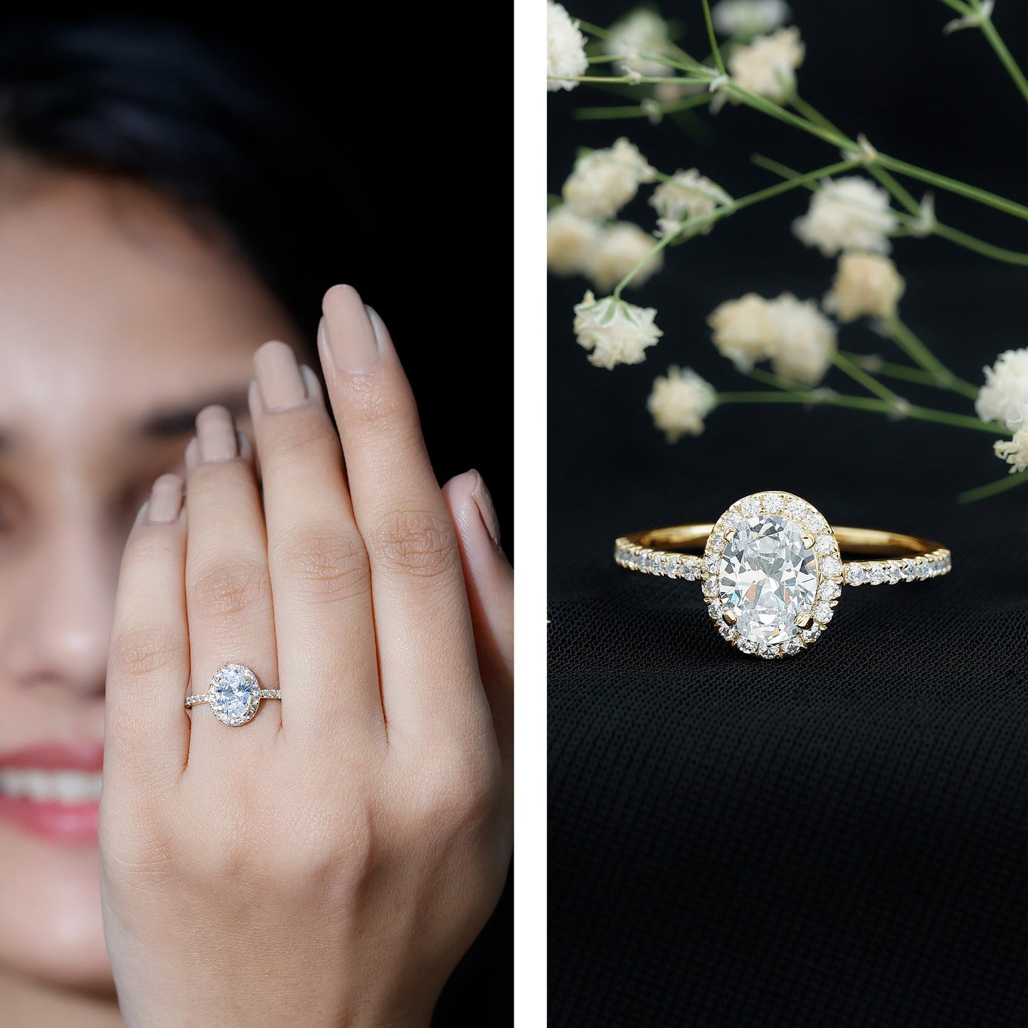 Oval Zircon Halo Engagement Ring