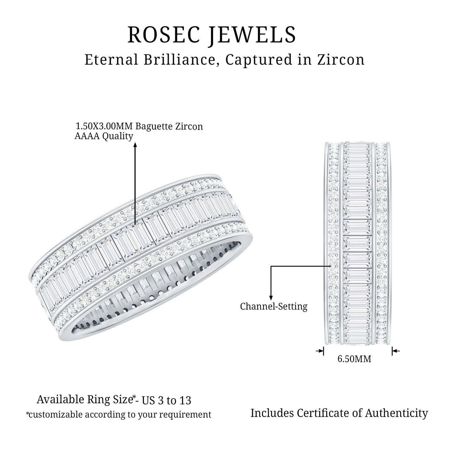 Baguette Cut Cubic Zirconia Wide Wedding Band