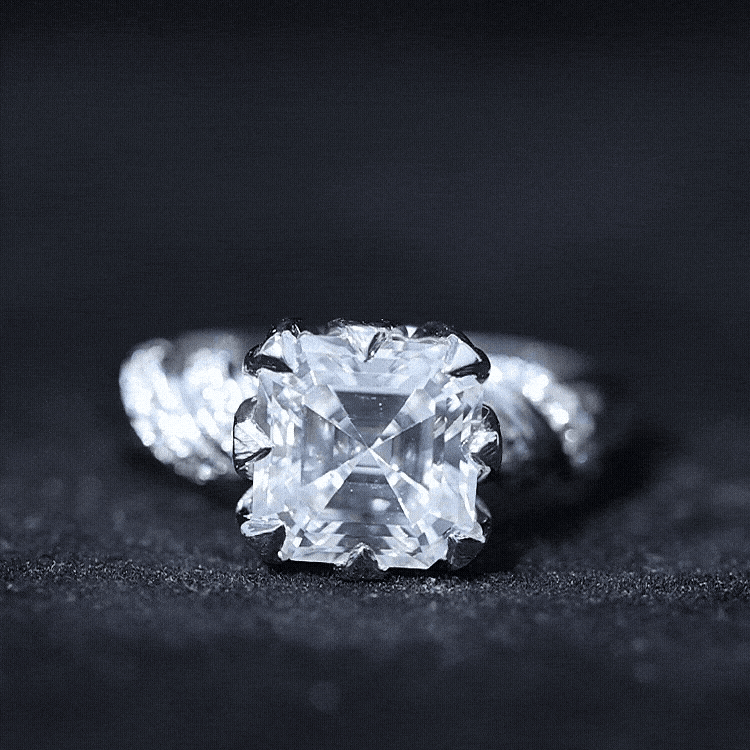 3.5 CT Asscher Zircon Designer Solitaire Engagement Ring in Petal Prong Setting