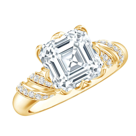 3.5 CT Asscher Zircon Designer Solitaire Engagement Ring in Petal Prong Setting