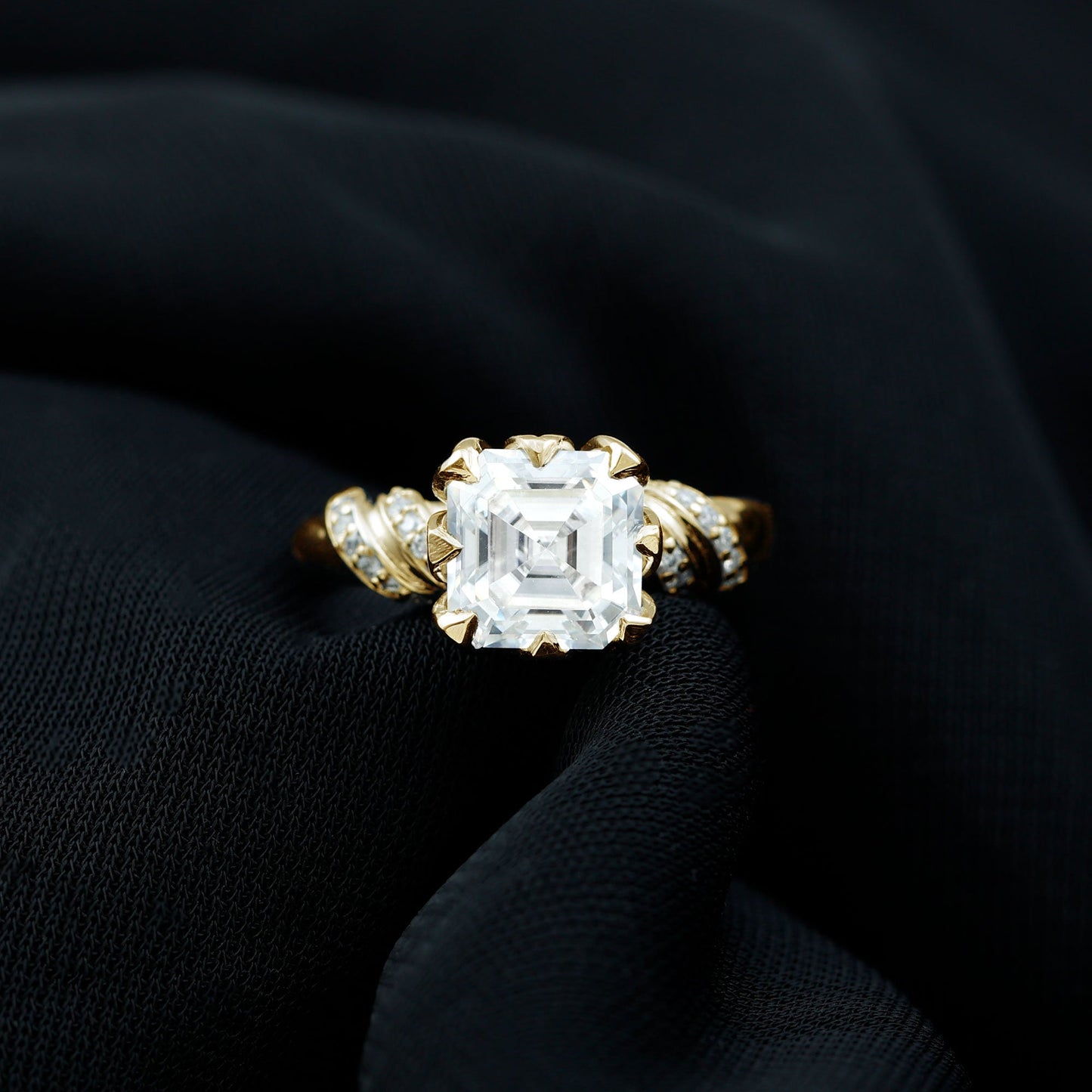 3.5 CT Asscher Zircon Designer Solitaire Engagement Ring in Petal Prong Setting