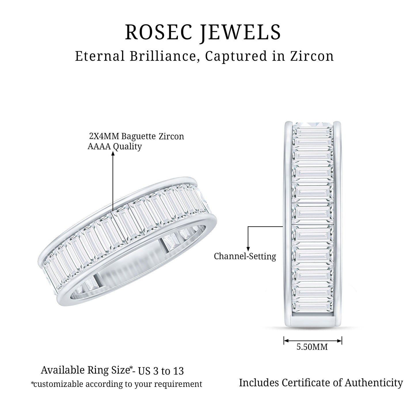 Baguette Cut Zircon Eternity Anniversary Band Ring
