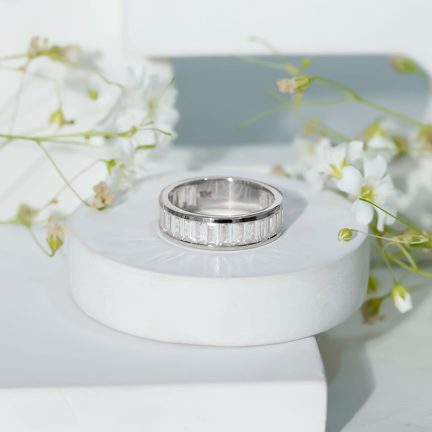 Baguette Cut Zircon Eternity Anniversary Band Ring
