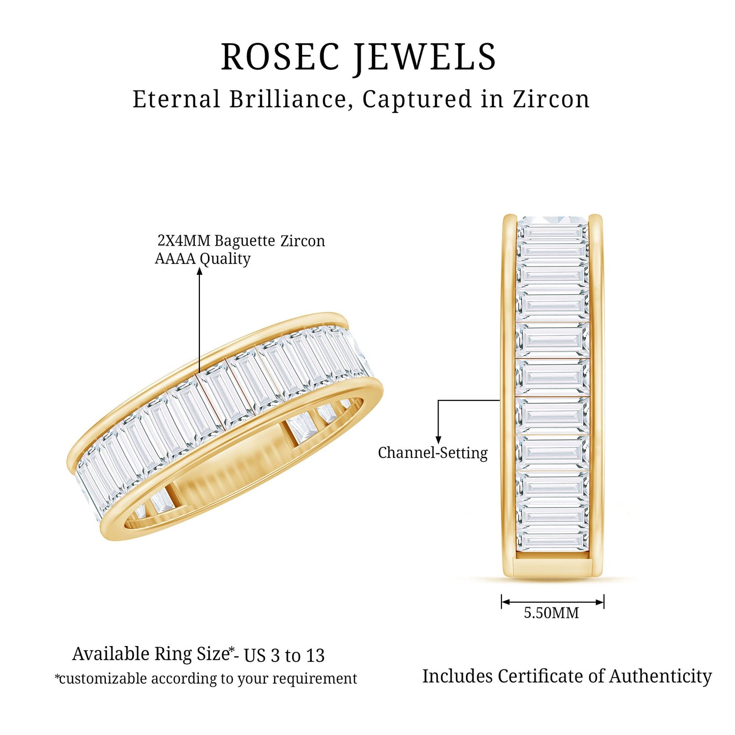 Baguette Cut Zircon Eternity Anniversary Band Ring