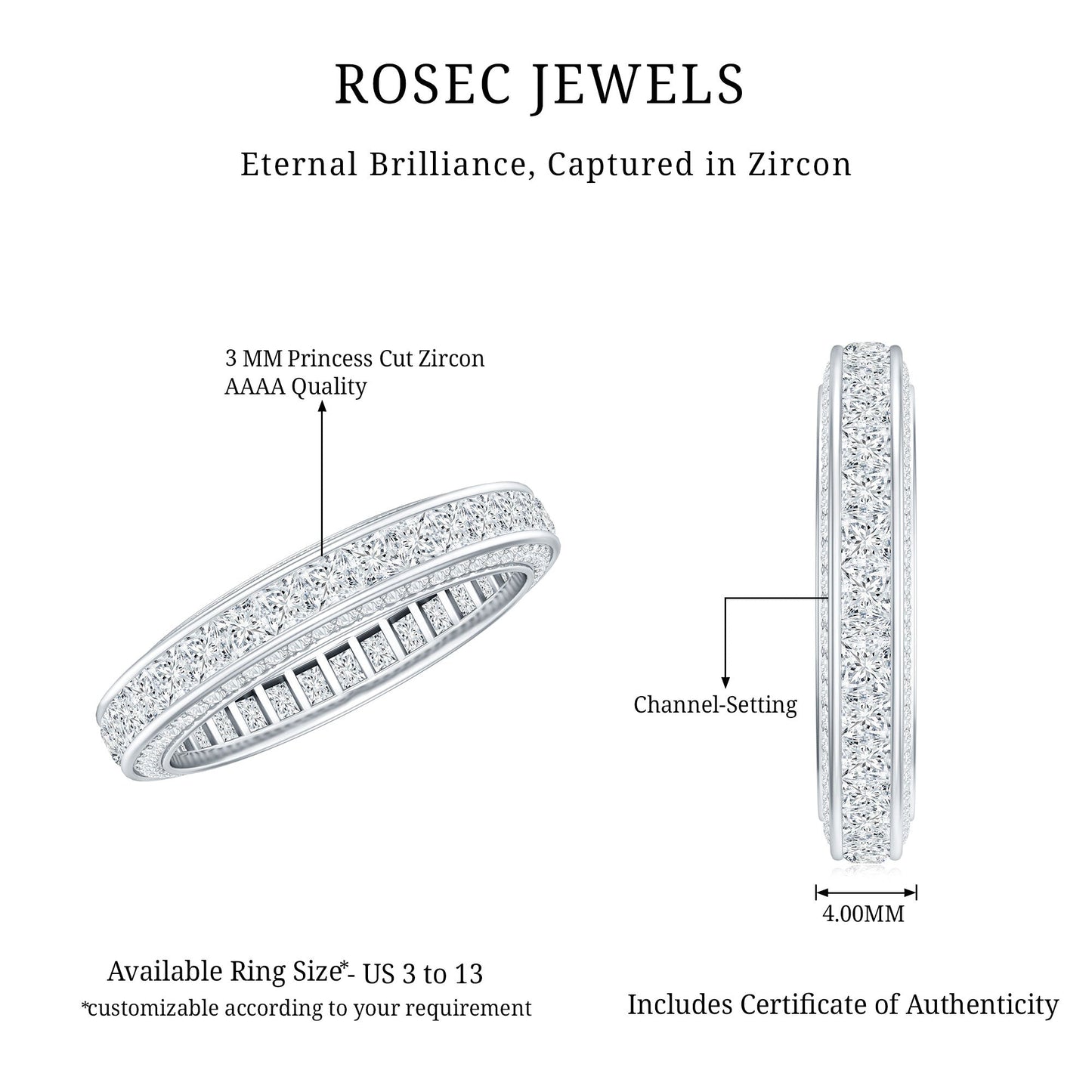 Princess Cut Zircon Full Eternity Band Ring
