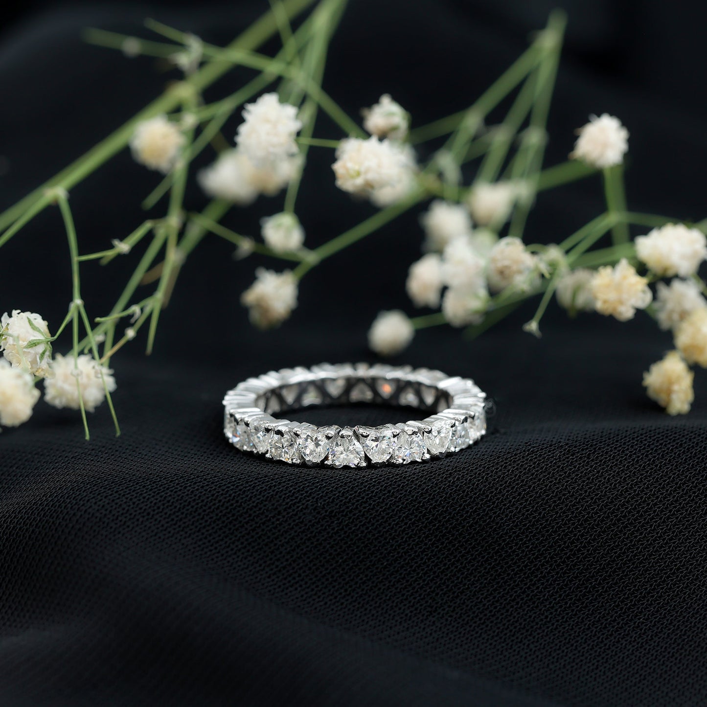 Claw Set Cubic Zirconia Heart Eternity Wedding Band Ring