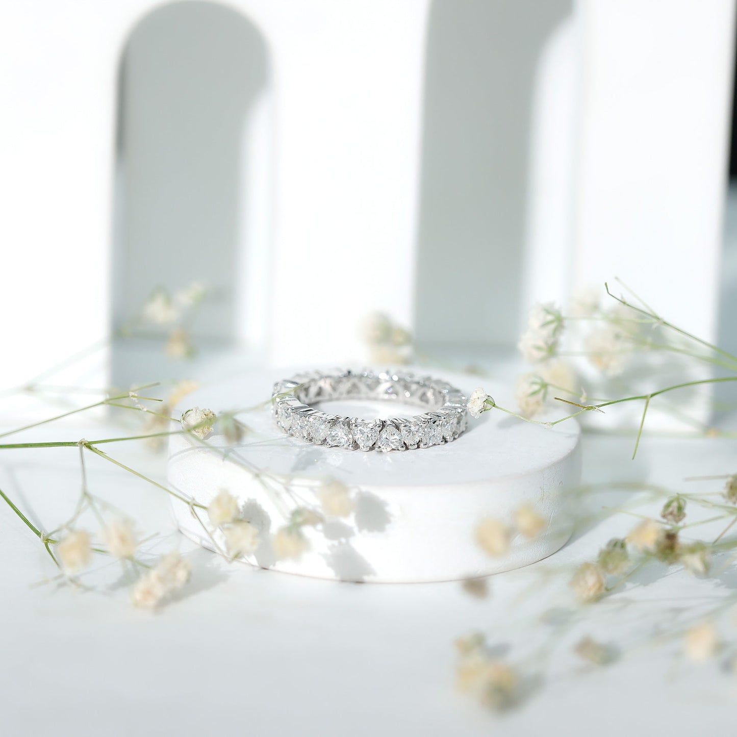 Claw Set Cubic Zirconia Heart Eternity Wedding Band Ring
