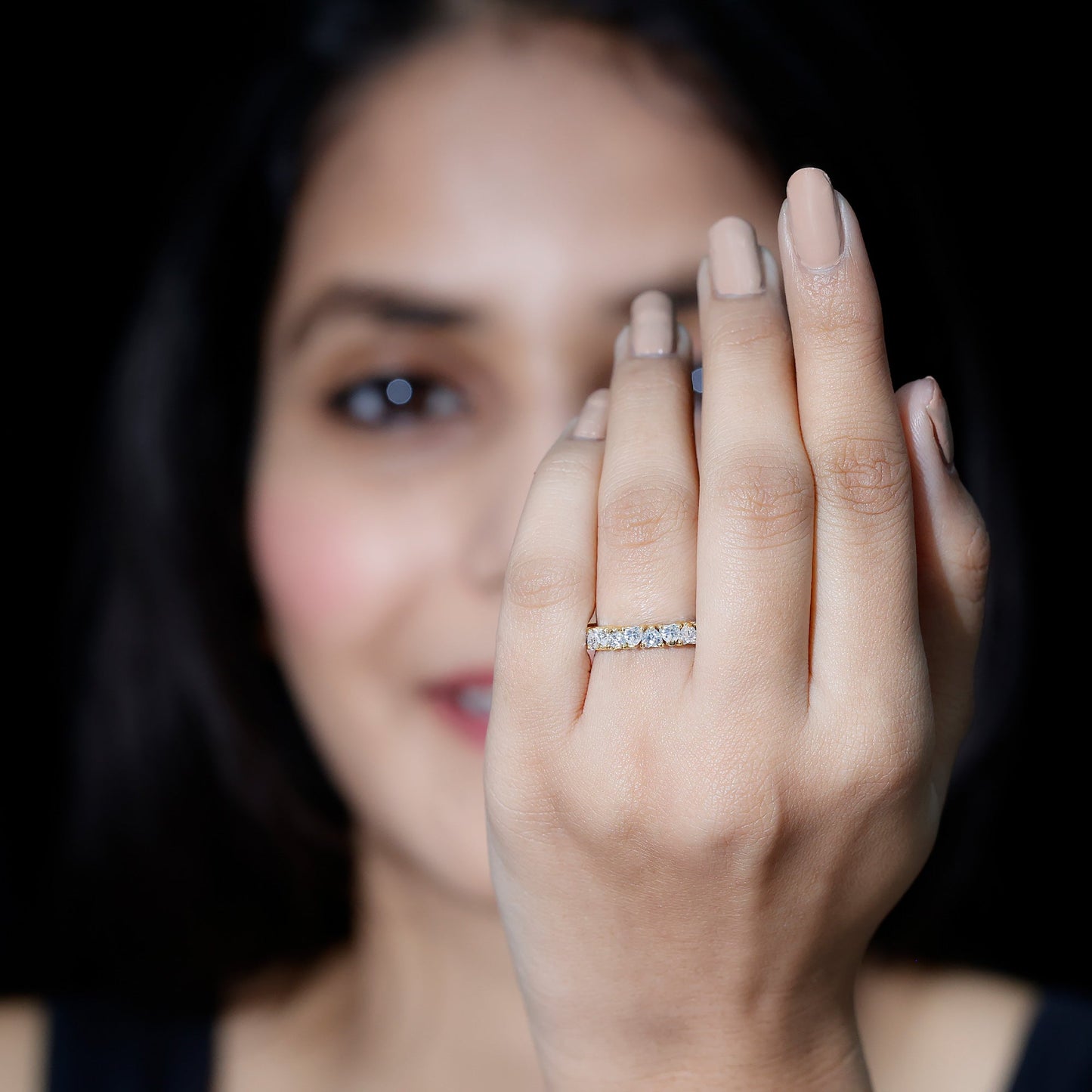 Claw Set Cubic Zirconia Heart Eternity Wedding Band Ring