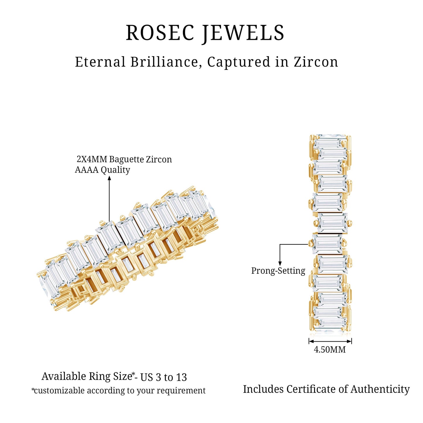 Baguette Cut Cubic Zirconia Uneven Eternity Band Ring