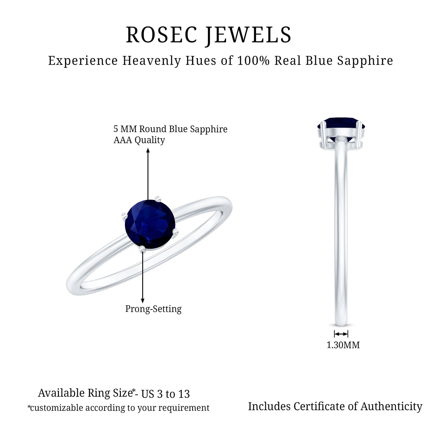 3/4 CT Round Cut Blue Sapphire Solitaire Simple Ring