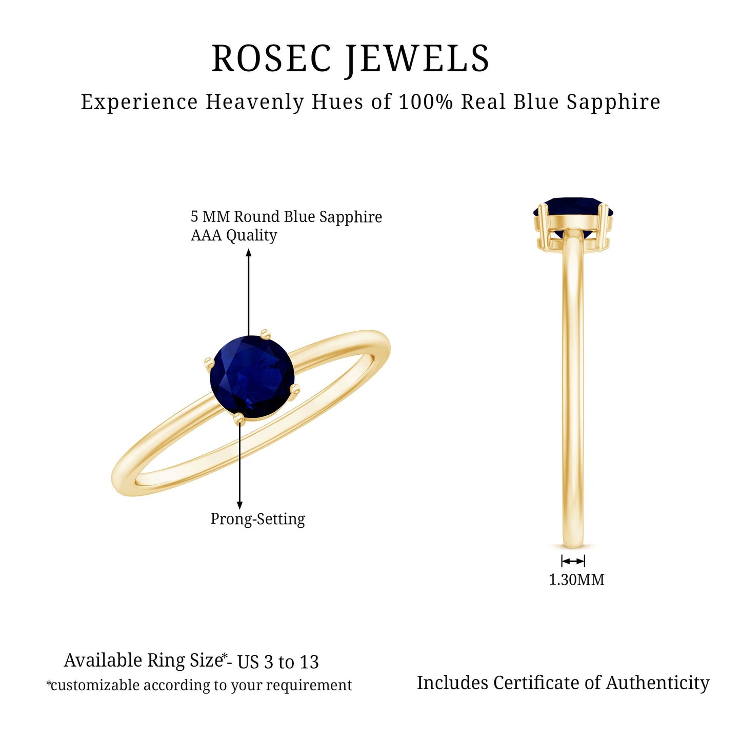 3/4 CT Round Cut Blue Sapphire Solitaire Simple Ring