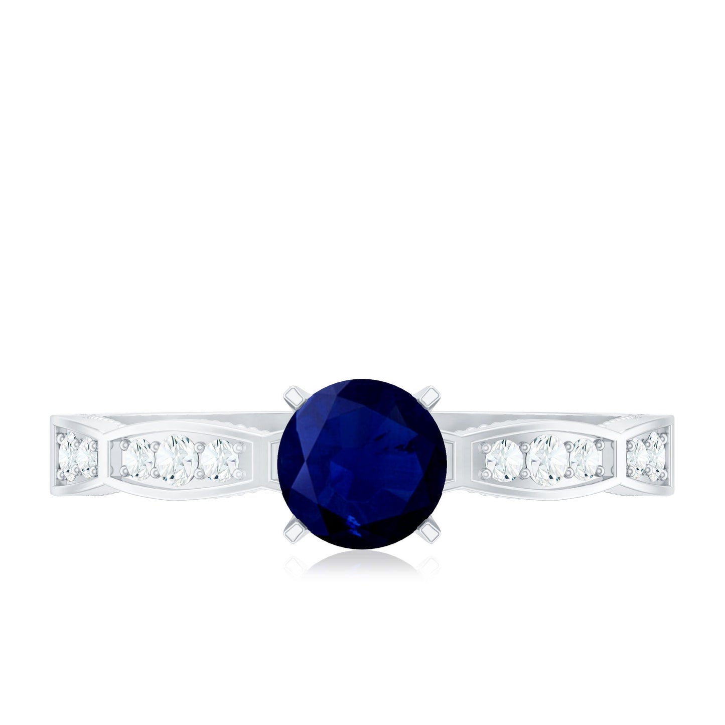 Blue Sapphire Solitaire Engagement Ring with Diamond Side Stones