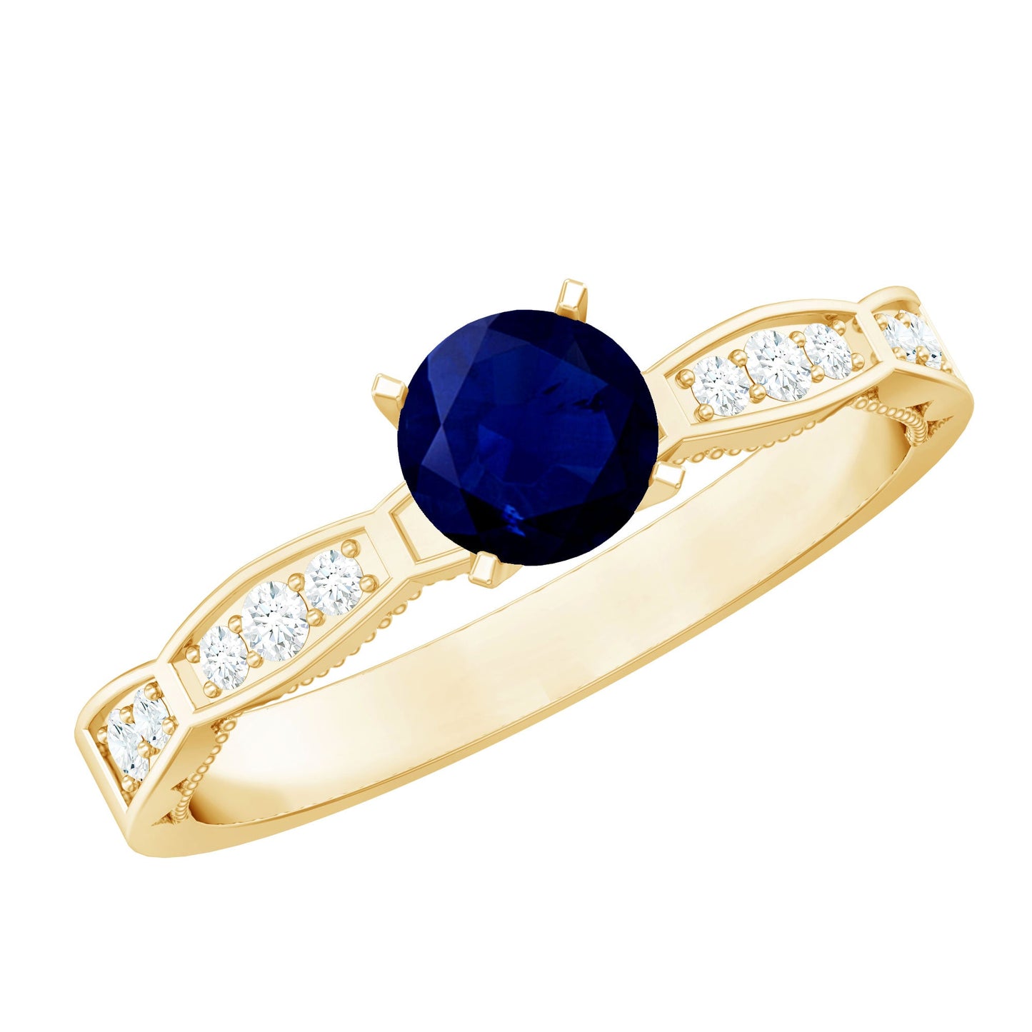 Blue Sapphire Solitaire Engagement Ring with Diamond Side Stones